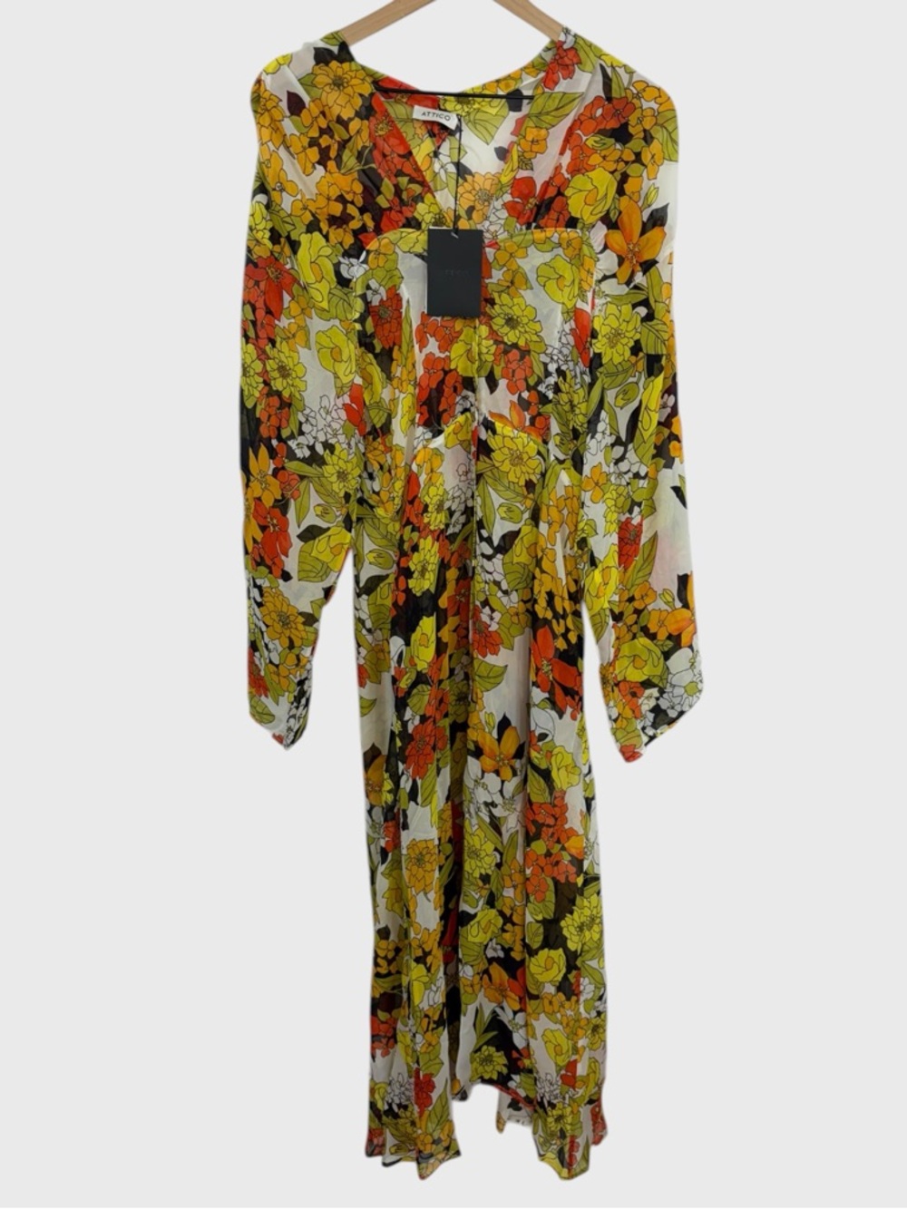 Attico NWT Multicolor Floral Silk Long Sleeve Maxi Dress Size 42